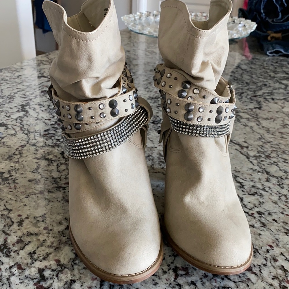 Tan embellished boots